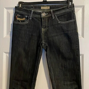 Rock Revolution women’s dark wash low rise skinny fit jeans size 28